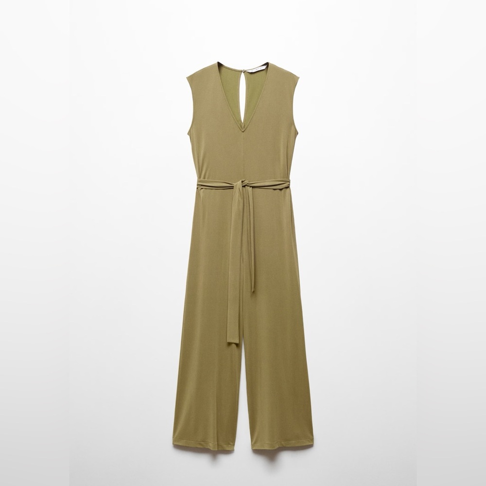 Mango Khaki bow long Jumpsuit NWT - Picture 2 of 7